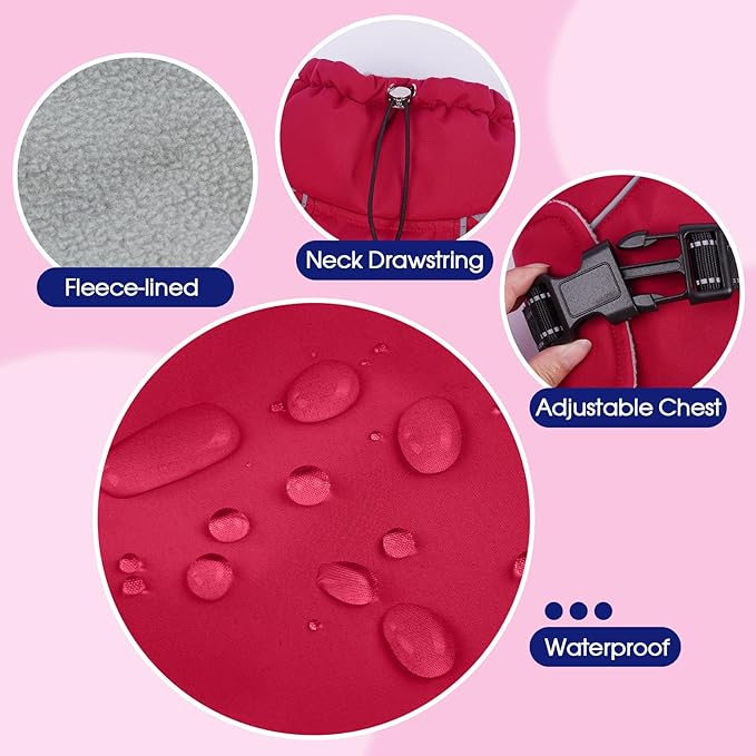 FUAMEY Dog Cold Weather Coats,Dog Winter Jackets for Large Dogs Warm Dogs Coat with Reflective Strips Waterproof Pet Snowsuit Thick Paded Pets Vest for Weimar German Shepherd Wine Red 3XL