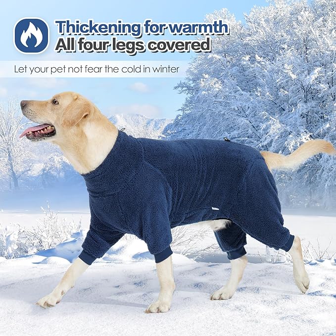 Dog Winter Coat,4-Legged Onesie Jumpsuit Warm Fleece Dog Jacket, Soft Pullover Pajamas, Fullbody Pajamas Onesie for Small Medium Large Dogs Walking, Hiking, Travel