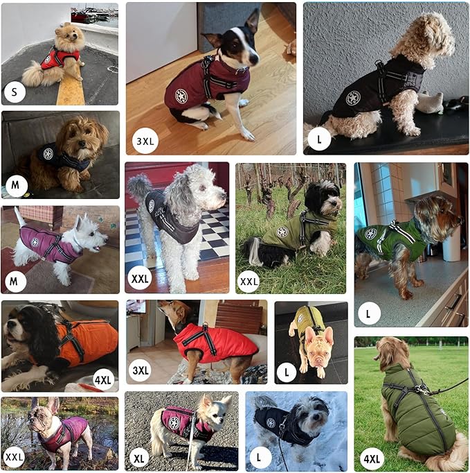 Aiboria Dog Jacket Coat Windproof Warm Pet Fleece Vest Dogs Sweater Padded Vest with Chest Strap Harness Red 4XL