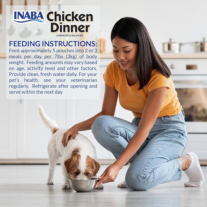 INABA Chicken Dinner for Dogs, Soft Pate Wet Dog Food, Complete & Balanced, 2.4 oz. Pouch, 15 Pouches, Pumpkin & Sweet Potato Variety
