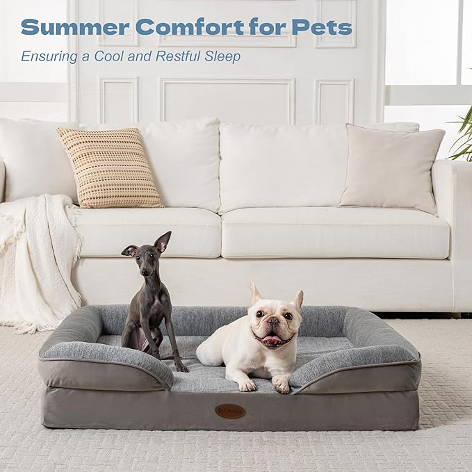 Cooling Pet Bed for Medium Dogs and Cats, Waterproof Orthopedic Dog Sofa Bed, Supportive Foam Pet Couch Bed with Washable Removable Cover, Waterproof Lining and Nonskid Bottom(Medium, Grey)