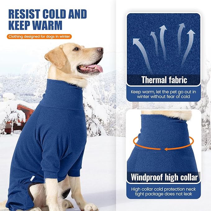 Dog Winter Coat,Full Body Pajamas Onesie Warm Dog Cold Weather Jacket,4-Legged Onesie Jumpsuit,High Collar Snowsuit Sweater for Walking, Hiking, Travel, Home Wear