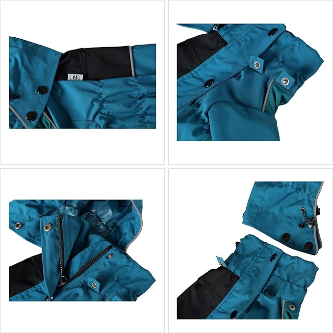 LOVELONGLONG Waterproof Dog Raincoat with Removable Hood – Outdoor Full Body Dog Jacket, Windproof Snowproof Shell Suit – All Season Pet Rain Gear Ocean Teal 4XL