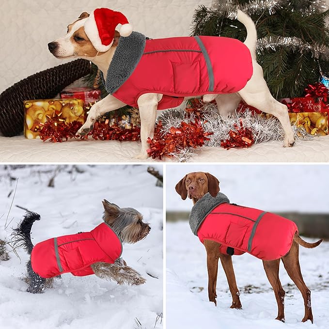 Dogcheer Warm Dog Coat, Fleece Collar Winter Dog Clothes, Reflective Pet Jacket Apparel for Cold Weather, Waterproof Windproof Puppy Snowsuit Vest for Small Medium Large Dogs X-Large