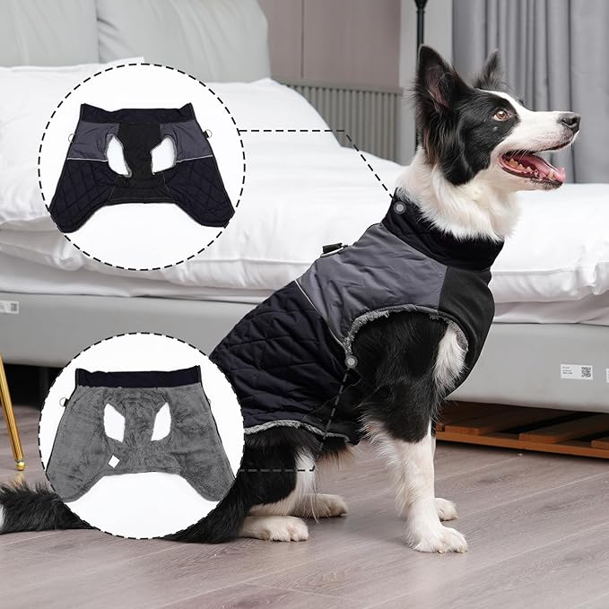 Warm Fleece Dog Coats for Small Dogs,D-Rings Waterproof Puppy Jacket for Cold Winter,Black XS
