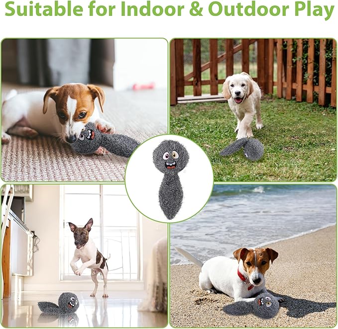 PETGEEK Interactive Squeaky Dog Toy, Upgraded Automatic Moving Vibrating Dog Ball with Plush Cover, 900mAh Rechargeable Bouncing Ball with Recording Music Mode, Crinkle Dog Toy for Pet Boredom, Grey