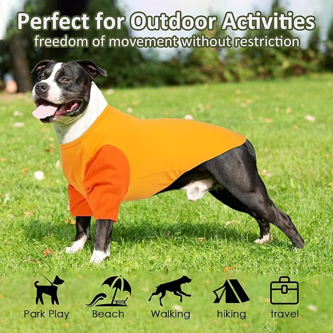 2 Pack Large Dog Shirts for Summer - Stretchy Breathable Cotton Dogs T-Shirt, Protect Skin Easy On and Off Dogs Clothes for French Bulldog, Pug, Daily Wear, Park, Travel, Beach Trips, Orange
