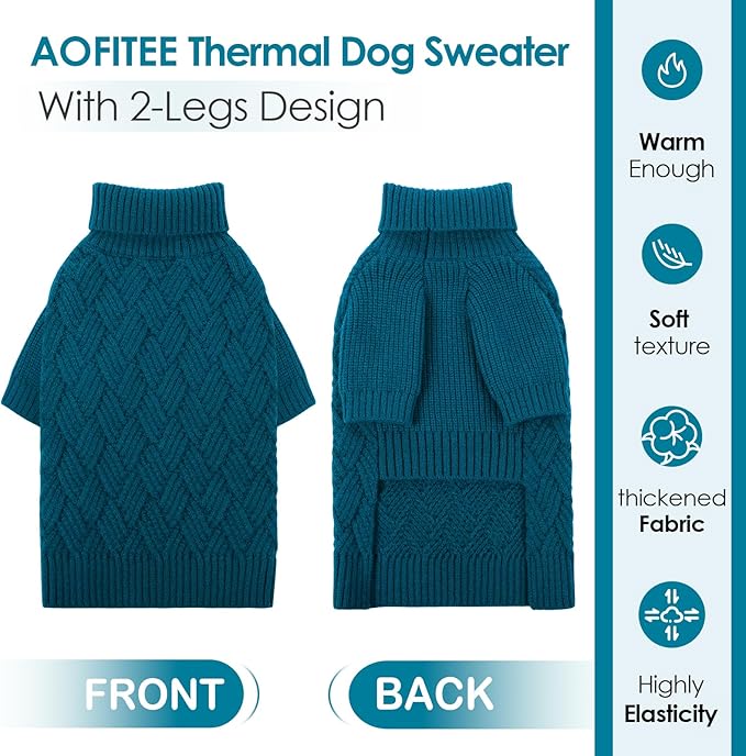 AOFITEE Dog Sweater, Warm Dog Sweaters for Large Dogs, Halloween Dogs Sweater, Turtleneck Girl Pet Sweaters, French Bulldog Sweatshirt, Knit Female Male Pet Knitwear for Winter Fall, Large
