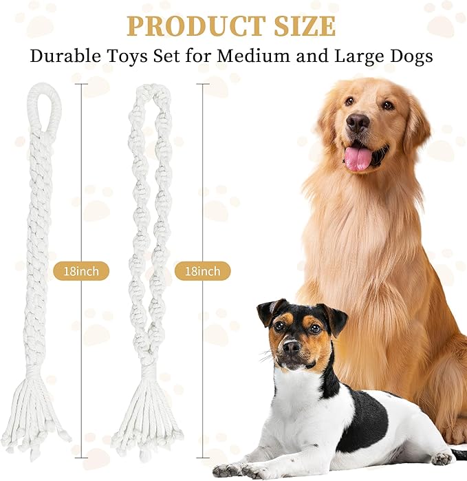 Dog Rope Toys for Large/Medium Aggressive Chewers, Tough Cotton Chew Toy, 18in Indestructible, Tug of War Dog Pull Rope Teeth Cleaning (2 pack-18Inch)