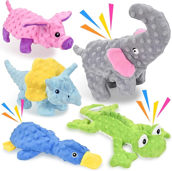 No Stuffing Dog Toys for Aggressive Chewers, Squeaky Dog Toys for Large Medium and Small Dogs, Puppy Dog Chew Toys Pack of 5