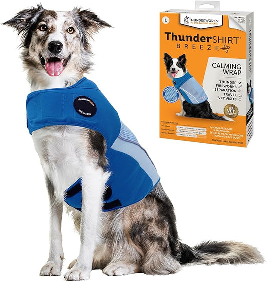 ThunderShirt Breeze for Dogs, Large, Sky Blue, Extra Breathable Mesh Fabric, Dog Anxiety Relief Vest for Every Day Stress & Calming During Thunder Storms and Fireworks