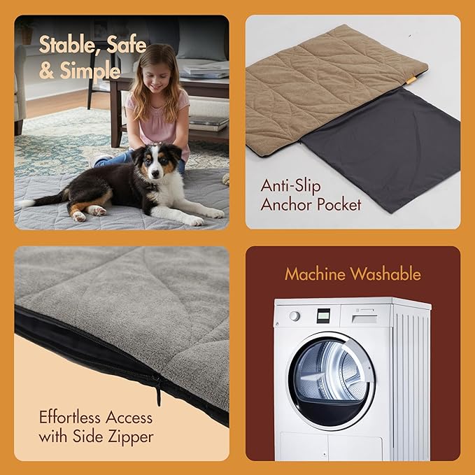 Dog Heating Pad (56"x40") - Waterproof Electric Heated Mat & Pet Bed for Indoor and Outdoor Use, Chew Resistant Cord, Machine Washable Cover with Wheat Pattern Quilting, for Cats and Pets