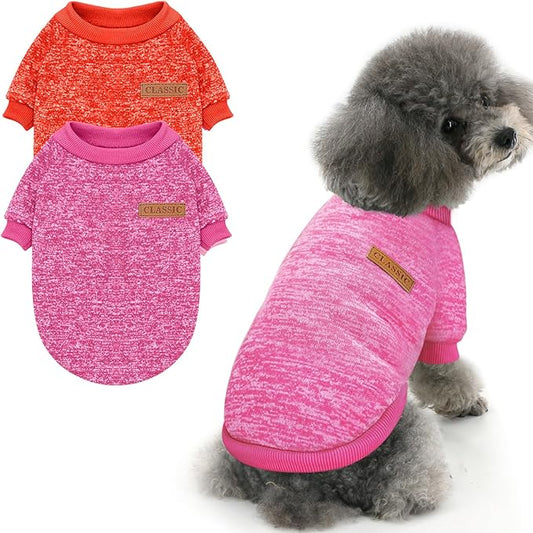 2 Pieces Pet Dog Classic Knitwear Sweater, Fleece Coat for Small,Medium Dogs,Warm Pet Dog Cat Clothes,Soft Puppy Customes for Chihuahua Yorkshire Tzu (Rose Red Orange,XL)