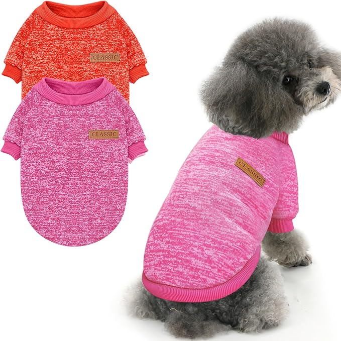 2 Pieces Pet Dog Classic Knitwear Sweater, Fleece Coat for Small,Medium Dogs,Warm Pet Dog Cat Clothes,Soft Puppy Customes for Chihuahua Yorkshire Tzu (Rose Red Orange,L)