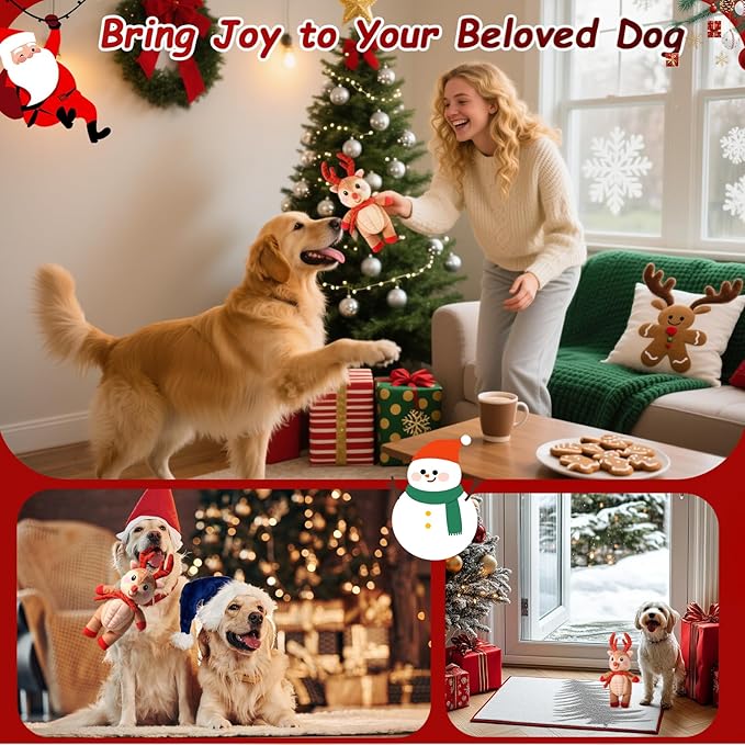 Christmas Deer Dog Squeaky Toys, Tug of War Toys Dog Chew Toys Squeaky Dog Toys Durable Dog Toys Stuffed Toys
