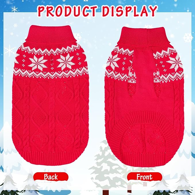 Warm Winter Pink Dog Sweater - Cold Weather Pet Clothes for Small Medium Large Dogs Indoor Outdoor, Soft Classic Knit Puppy Apparel Coat, Red, ML
