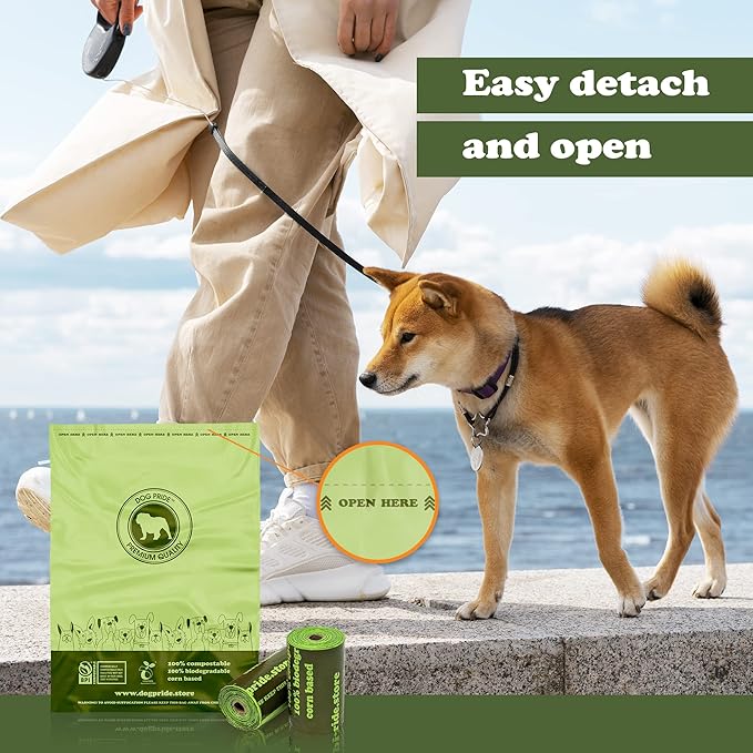 Dog Pride 240-Count Certified Compostable Dog Poop Bags, Unscented Pet Waste Bags with Handles, ASTM D6400 Eco-Friendly Disposal, 9" x 13" Leak-Resistant