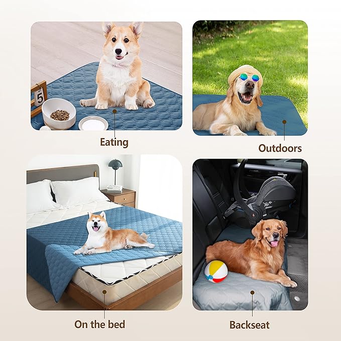 gogobunny 100% Double-Sided Waterproof Dog Bed Cover Pet Blanket Sofa Couch Furniture Protector for Puppy Large Dog Cat, Reversible (82x120 Inch (Pack of 1), Dark Blue/Light Blue)