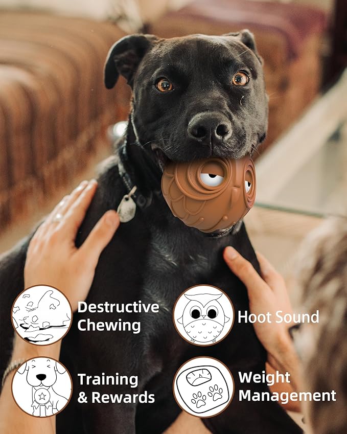 Giggle Ball for Dogs Owl Dog Toys for Aggressive Chewers Medium Large Dogs Fun Gift for Dog Natural Rubber Herding Ball for Dogs Cute Owl Hoot Brown New