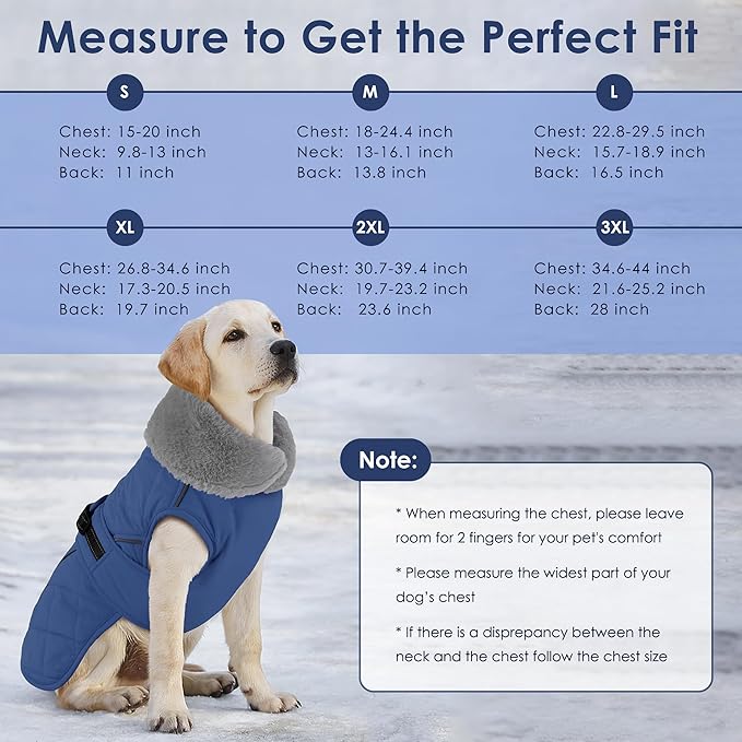 Dog Coat, Waterproof Dog Winter Jacket with Adjustable Buckle, Reflective Turtleneck Pet Snow Vest Warm Fleece Sweater for Small Medium Large Dogs - Blue, S