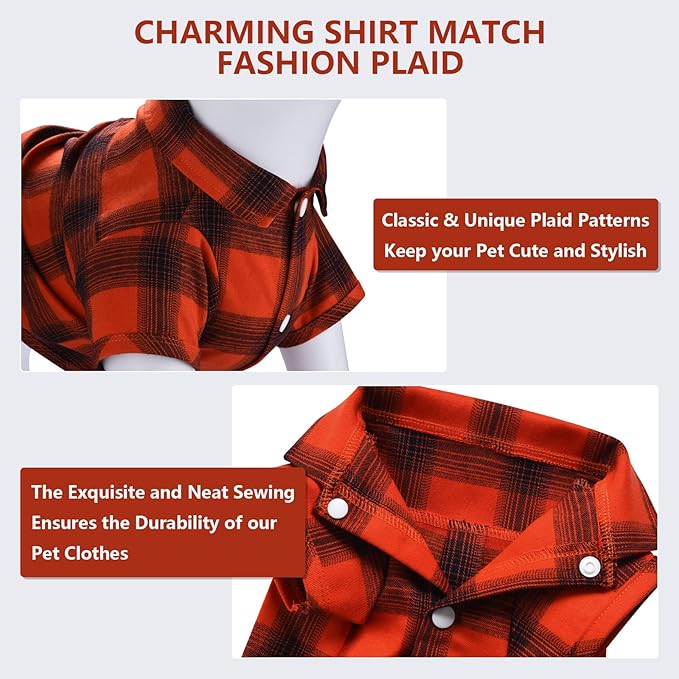 Koneseve Dog Shirt Plaid Dog Clothes for Small Dogs Boy Girl Cat Clothes Soft Puppy Outfit Adorable Pet T-Shirts Kitten Grid Costume Apparel Thanksgiving Christmas Clothing (Red#1; XL/Extra Large)
