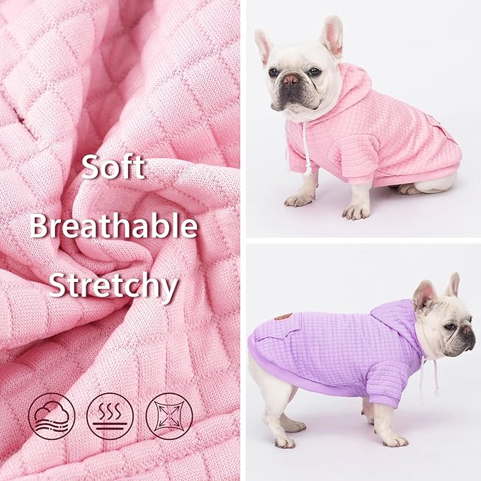 2 Pack Dog Hoodie Sweaters for Small Medium Dogs Warm Dog Clothes for Large Dogs Soft Waffle-Like Laminated Sweatshirt Bulldog (Pink+Purple, M (Back: 15.5",Chest: 21.6", Neck: 13"))