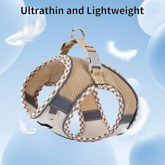 AIITLE Small Dog Harness - Breathable Double-Layer Jacquard No-Choke Vest, Durable Anti-Tear Fabric with Reflective Trim - Perfect for Running, Parties, Daily Walks (Brown-Beige, XS)