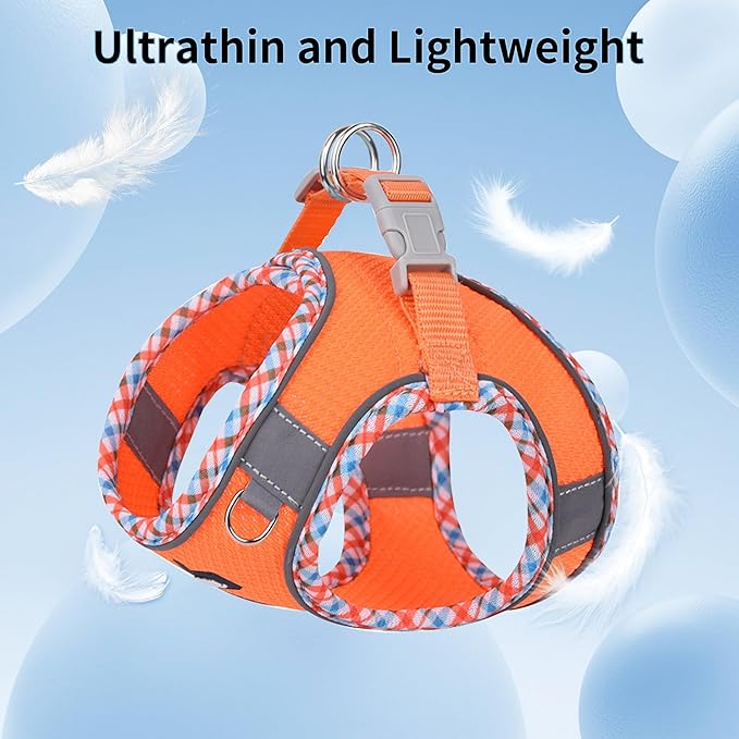 AIITLE Tiny Dog Harness - Lightweight Mesh Step-in Vest for Puppy, Reflective & Escape-Proof Design with High-Stick Magic Tape - Indoor/Outdoor Use for Chihuahua, Maltese, Shih Tzu(Orange, XXXS)
