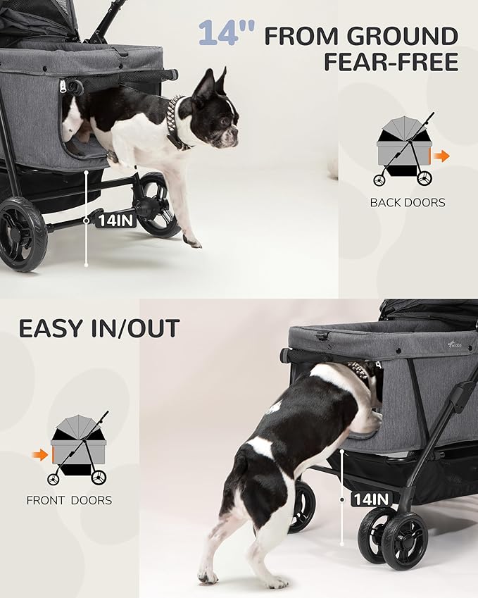 Dog Stroller for Large & Medium Dogs (20–132 lbs), Pet Stroller for 2 Small Dogs, Extra Large Heavy Duty, Foldable & Ventilated, Grey