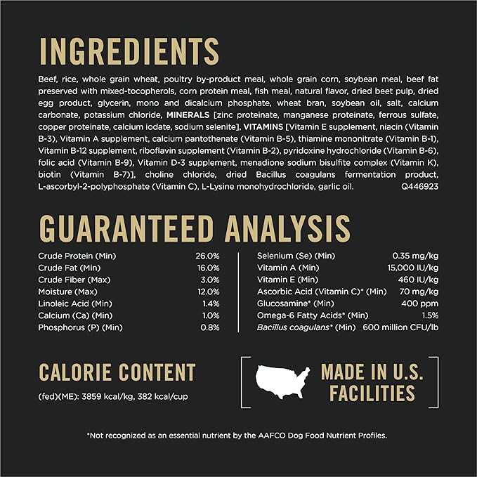 Purina Pro Plan Complete Essentials Shredded Blend Beef and Rice Dog Food Dry Formula with Probiotics for Dogs - 15 lb. Bag