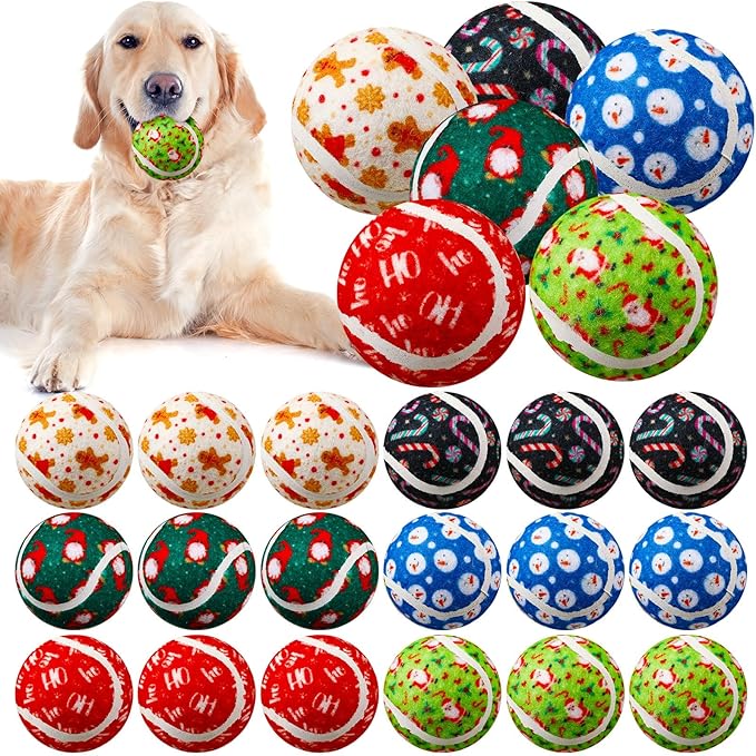 Civaner 18 Pcs Christmas Squeaky Tennis Balls for Dogs 2.5 Inch Bulk Dog Toys Ball for Small Medium Large Dogs Puppy Chew Teething Toy Interactive Training Xmas Gifts Stocking Stuffers (Candy)