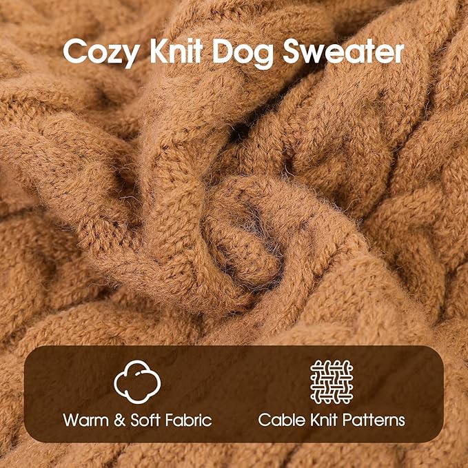 SAWMONG Dog Sweater, Dog Sweaters for Medium Dogs Girls Boys, Pullover Turtleneck Knitted Doggy Sweatshirt, Cold Weather Pet Clothes（Khaki, Medium
