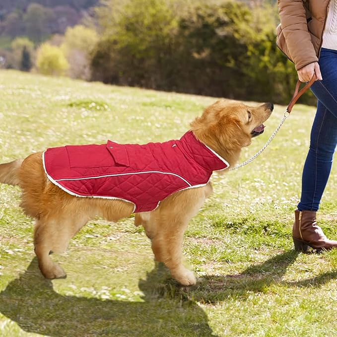 Malier Dog Winter Coat, Large, Red - Windproof, Extra Warm, Reflective Clothes for Small Medium Large Dogs and Puppy