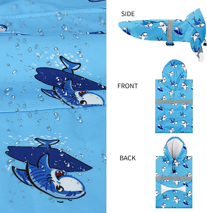 NACOCO Large Dog Raincoat Adjustable - Pet Shark Water Proof Clothes Lightweight Rain Jacket Poncho Hoodies with Strip Reflective Blue (2XL, Blue Shark)