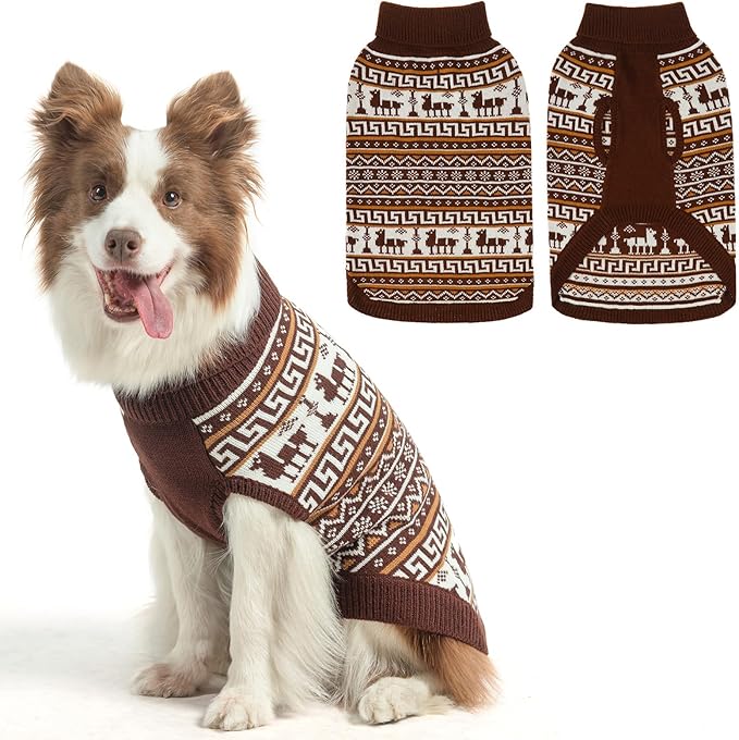 SCENEREAL Turtleneck Dog Sweater for Small Medium Large Dogs Girls Boys, Knit Pet Pullover Puppy Clothes Cold Weather Coats, Holiday Outfits Sweatshirt for Christmas, Khaki L