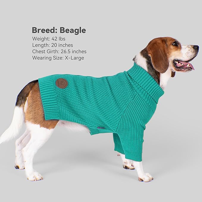 cyeollo Warm Turtleneck Large Dog Sweater, Stretchy & Cozy Knit Doggy Sweater with Sleeves Fall Winter Cold Weather Big Dog Clothes Like Doberman Labrador, Aqua Green XXXL
