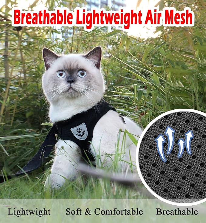 Cat Harnesses and Puppy Harness with Leashes Set, Escape Proof Cat Harness, Adjustable Reflective Soft Mesh Vest Fit Puppy Kitten Rabbit Ferrets's Outdoor Harness(blackXL)