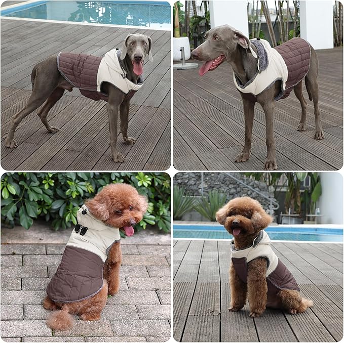 Detachable Hooded Dog Coat with Harness for Small Dogs,Super Warm Fleece Puppy Jacket for Cold Winter Doggie Coats,Brown XS