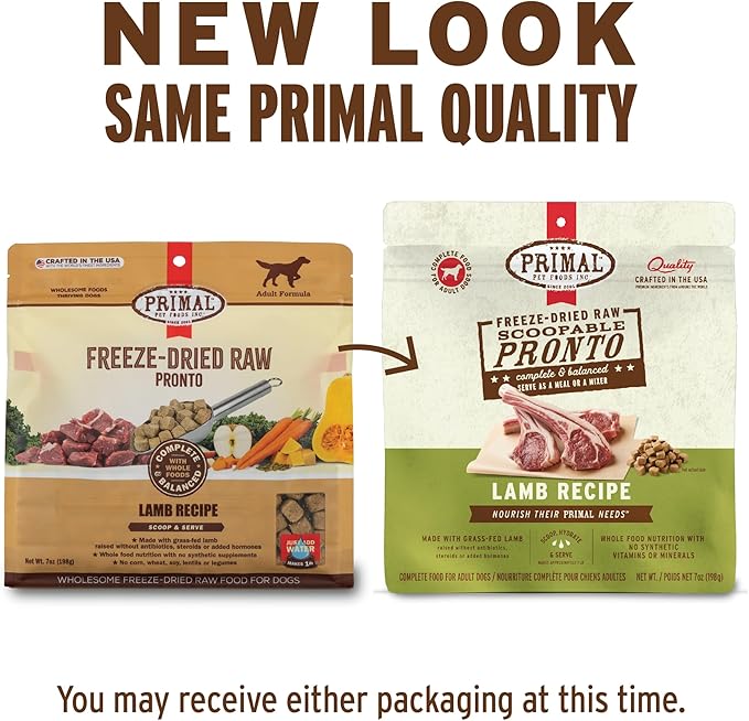 Primal Freeze Dried Dog Food, Pronto Mini Nuggets, Lamb; Scoop & Serve, Complete & Balanced Meal; Also Use as Topper or Treat; Premium, Healthy, Grain Free, High Protein Raw Dog Food (25 oz)