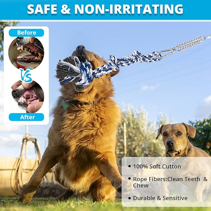 Spring Pole Rope Toys: Rope Pull & Tug of War with a Big Spring Pole Kit & 2 Strong 16ft Toys - Muscle Builder Interactive Toy for Pitbull Medium to Large Dog