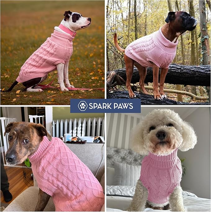 Spark Paws Knit Dog Sweater – Ultra Soft Warm Winter Dog Sweater for Small, Medium & Large Dogs – Stretch Fit Pet Sweater for French Bulldog, Pitbull, Girl & Boy Dogs Jacket, (Pink Cableknit, M)