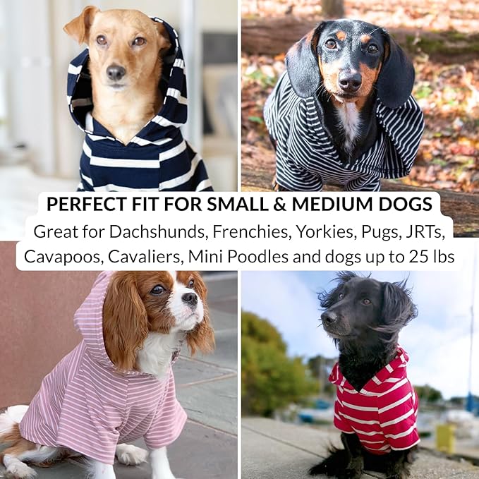DJANGO Dog Hoodie – Warm, Lightweight, Soft & Stretchy Dog Sweater with Hood, Harness Hole & Elastic Waistband – Cozy Sweatshirt for Small Dogs up to 25 lbs, Dachshunds & Puppies – Crimson Red, Medium