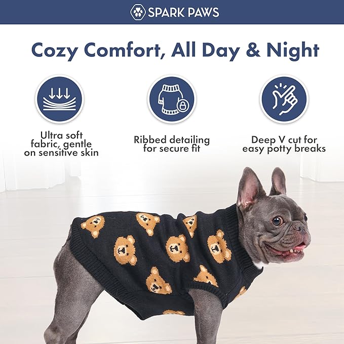 Spark Paws Knit Dog Sweater – Ultra Soft Warm Winter Dog Sweater for Small, Medium & Large Dogs – Stretch Fit Pet Sweater for French Bulldog, Pitbull, Girl & Boy Dogs Jacket, (Broken Teddy, 3XL)