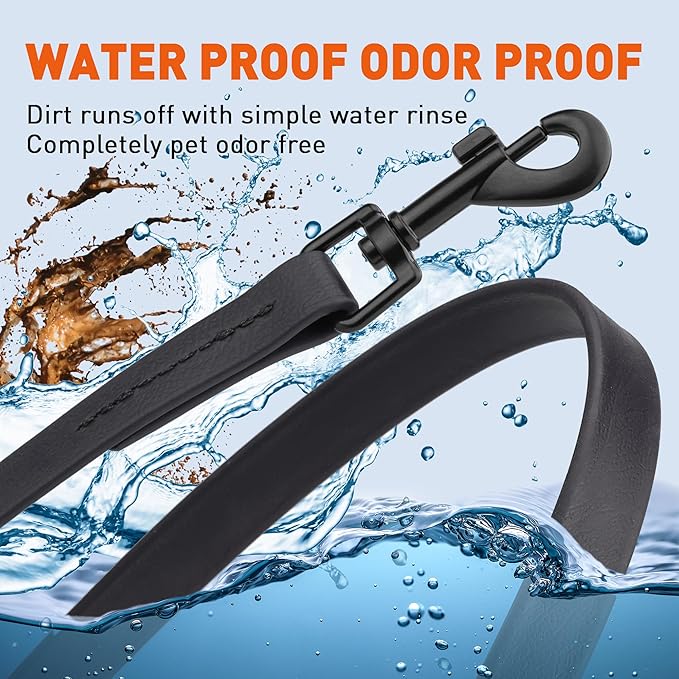 Dogline Biothane Waterproof Dog Leash Strong Coated Nylon Webbing with Black Hardware Odor-Proof Easy to Clean High Performance for Small or Large Dogs Made in USA 4 or 6 ft Lead, Black