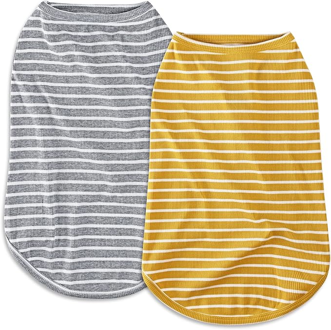 Koneseve Dog Shirt Vest Lightweight Stretchy Dog T-Shirts Soft Cool Shirts Sleeveless Stripe Vests Breathable Clothes for Puppy Kitty Cat Small Medium Large Dogs 2 Pack Yellow + Light Grey [M/Medium]
