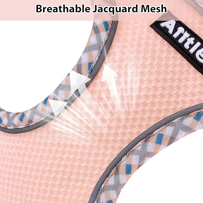 AIITLE Escape-Proof Dog Harness - Extra Soft Jacquard Fabric with Moisture-Wicking Lining, Adjustable Fit for Boston Terrier, Pekingese - Running, Playdates, Outdoor Adventures (Turquoise-Pink, L)