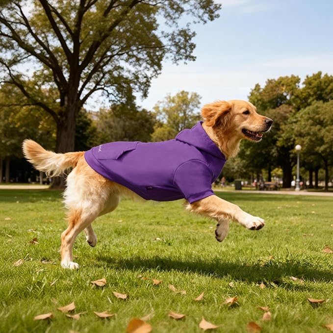 Basic Dog Hoodie Sweatshirts, Pet Clothes Hoodies Sweater with Hat and Leash Hole, Soft Cotton Outfit Coat for Large Medium Small Dogs, Purple (X-Large)