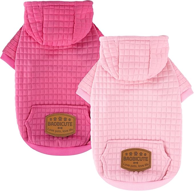2 Pack Dog Hoodie Sweaters for Small Medium Dogs Warm Dog Clothes for Large Dogs Soft Waffle-Like Laminated Sweatshirt Bulldog (Pink+Rose, XS (Back: 10",Chest: 13", Neck: 9"))