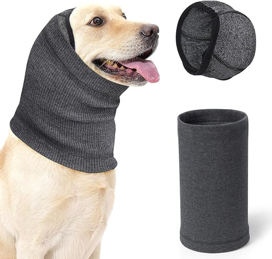 SlowTon Quiet Ears Dog Hoodie - 2 Pcs Ear Wrap Dog Ear Muffs Noise Protection, Anxiety Relief Dogs Hat Calming Hood Head Cover, Pet Headband Dogs Ear Protector for Grooming, Force Drying (Grey,M)
