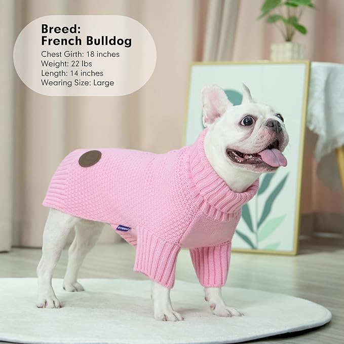 cyeollo Dog Sweater Turtleneck Knitwear Pullover Sweaters for Small Dogs Warm Pet Clothes Soft for Fall Winter,Pink, M